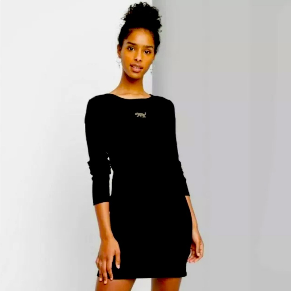 Long Sleeve Black Dress with Leopard NWT